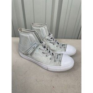 Converse All Star High Top Zipper Juniors Size 5 661851F Silver Glitter